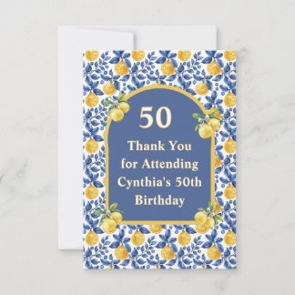 Yellow Lemons Blue Mediterranean Amalfi Birthday Thank You Card