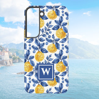 Yellow Lemons Blue Mediterranean Amalfi Initial Samsung Galaxy Case