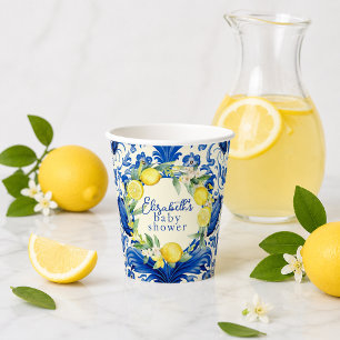 Yellow Lemons Blue Tile Lemon Baby Shower Paper Cups