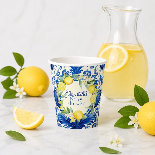 Yellow Lemons Blue Tile Lemon Baby Shower Paper Cups (Yellow Lemons Blue Tile Lemon Baby Shower Paper Cups)