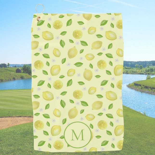 Yellow Lemons Custom Monogrammed Golf Towel (Creator Uploaded)