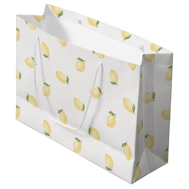 Yellow Lemons Fruit Bridal Shower Large Gift Bag (Front Angled)