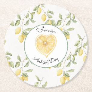 Yellow Lemons Fruit Wedding Round Paper Coaster