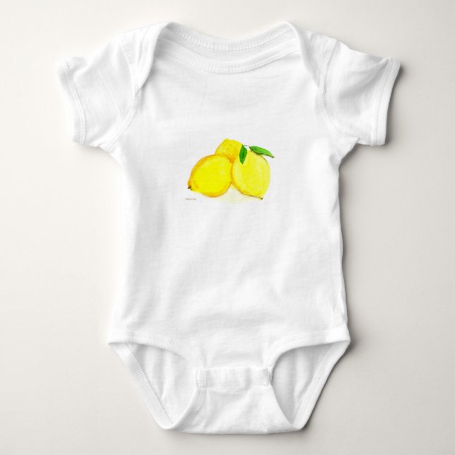Yellow lemons fruits baby bodysuit (Front)