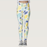 Yellow Lemons Mint Green and Blue Patterned Print Leggings<br><div class="desc">Add some freshness to your look with these patterned leggings. These leggings feature a print of yellow lemons with mint green and royal blue accents against a white background. The print has a refreshing summer style.</div>