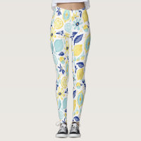 Yellow Lemons Mint Green and Blue Patterned Print
