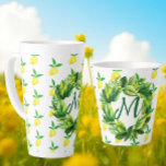 Yellow Lemons Monogram Latte Mug<br><div class="desc">When life gives you lemons... have a latte! Bright and cheery, with yellow lemon branches and a wreath on a white background will brighten your day! Nice gift idea! Insert a monogram inside the wreath.</div>