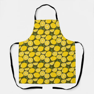 Yellow Lemons & Olive Green Pattern: Modern Citrus Apron