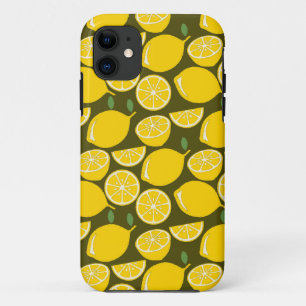 Yellow Lemons & Olive Green Pattern: Modern Citrus Case-Mate iPhone Case