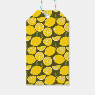 Yellow Lemons & Olive Green Pattern: Modern Citrus Gift Tags
