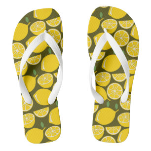 Yellow Lemons & Olive Green Pattern: Modern Citrus Jandals