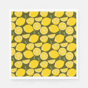 Yellow Lemons & Olive Green Pattern: Modern Citrus Napkin