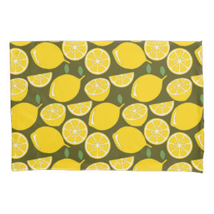 Yellow Lemons & Olive Green Pattern: Modern Citrus Pillowcase