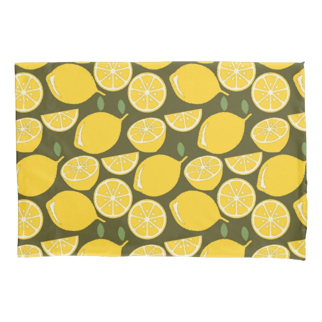 Yellow Lemons & Olive Green Pattern: Modern Citrus Pillowcase (Front)