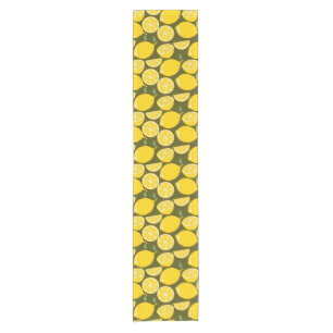 Yellow Lemons & Olive Green Pattern: Modern Citrus Short Table Runner