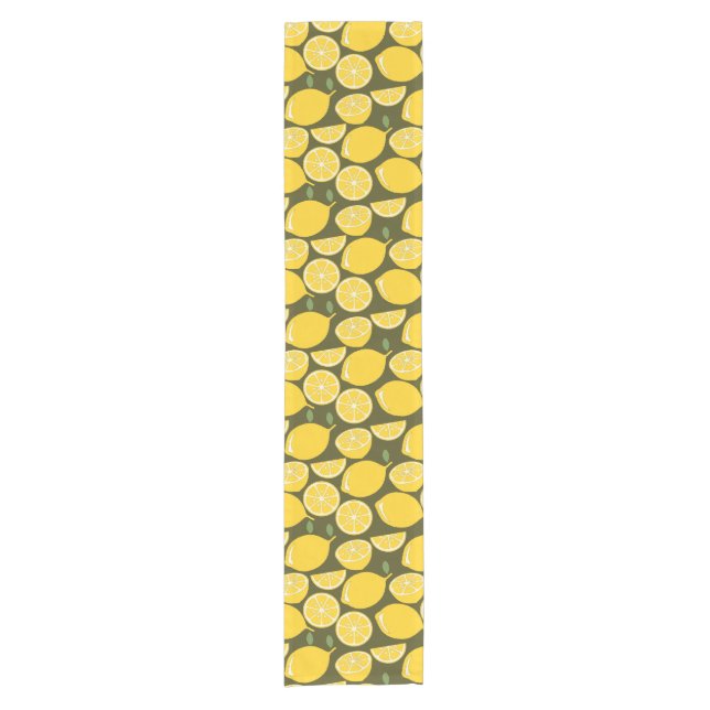 Yellow Lemons & Olive Green Pattern: Modern Citrus Short Table Runner (Front)