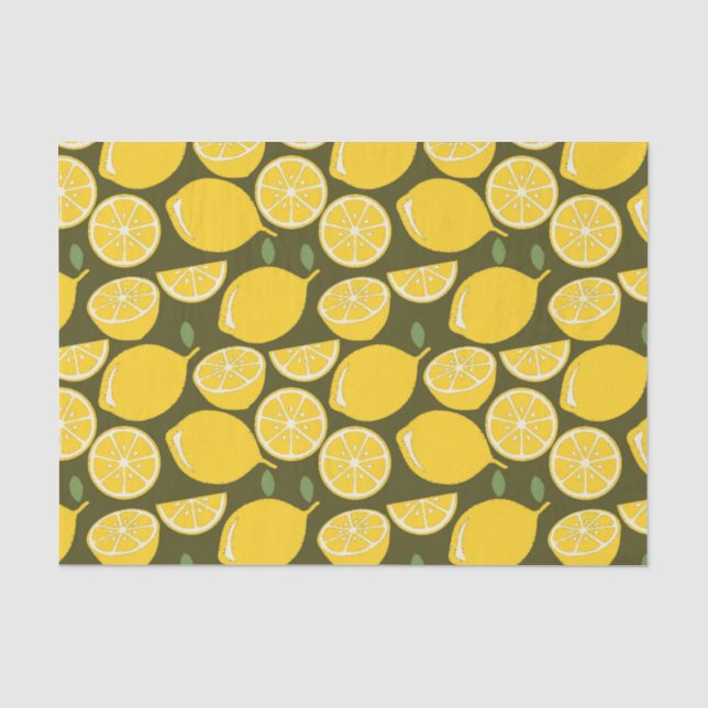 Yellow Lemons & Olive Green Pattern: Modern Citrus Tissue Paper (Front)
