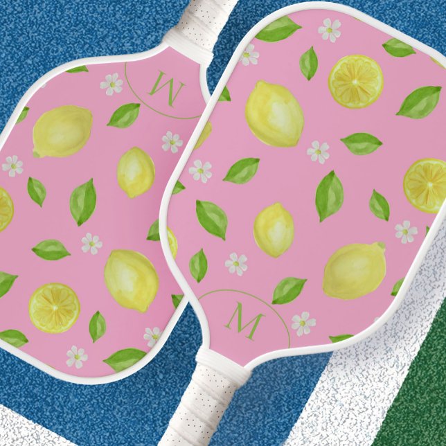 Yellow Lemons on Pink Custom Initial Ladies Pickleball Paddle (Creator Uploaded)
