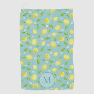 Yellow Lemons on Teal Custom Initial Ladies Golf Towel