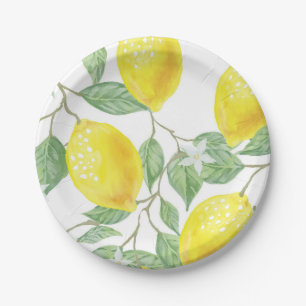 Yellow Lemons on Vine Design Paper Plate