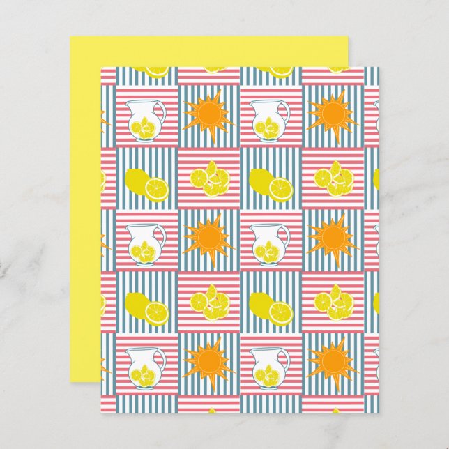 Yellow Lemons Orange Sun Pink Teal Stripes Paper (Front/Back)