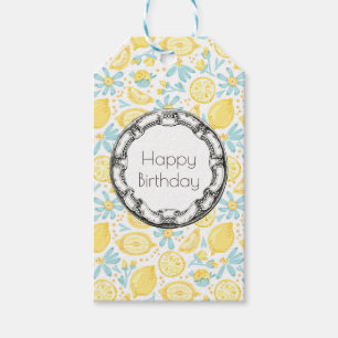 Yellow Lemons & Pastel Blue Flowers Happy Birthday Gift Tags