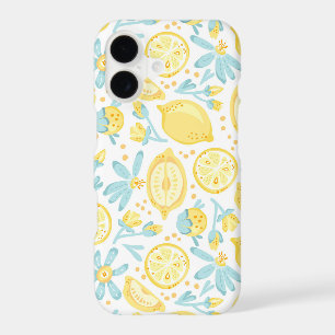 Yellow Lemons & Pastel Blue Flowers Pattern