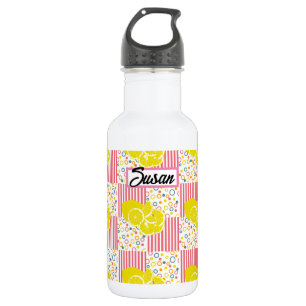 Yellow Lemons Pink Stripes Summer 532 Ml Water Bottle
