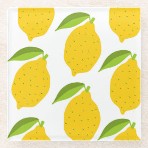 Yellow lemons, seamless artistic pattern. glass coaster