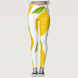 Yellow lemons, seamless artistic pattern. leggings