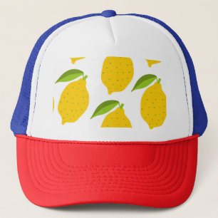 Yellow lemons, seamless artistic pattern. trucker hat
