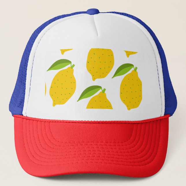 Yellow lemons, seamless artistic pattern. trucker hat (Front)