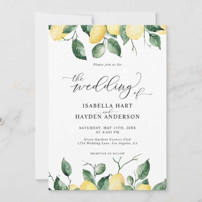 Yellow Lemons Summer Fruit Garden Wedding Invitation (Front)