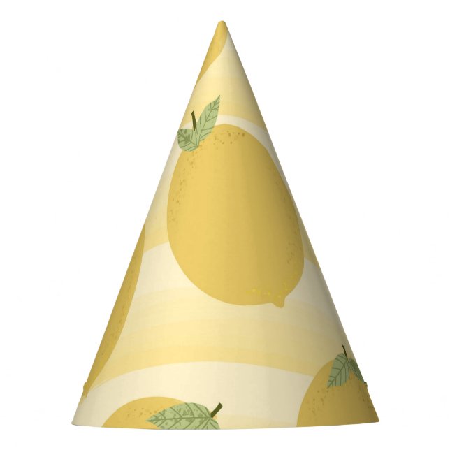 Yellow Lemons Summer Fruit Watercolor Stripe Party Hat (Front)