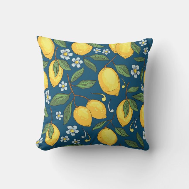 Yellow Lemons: Tropical Fruit Pattern. Cushion (Front)