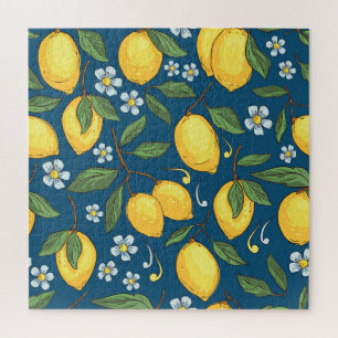 Yellow Lemons: Tropical Fruit Pattern. Jigsaw Puzzle