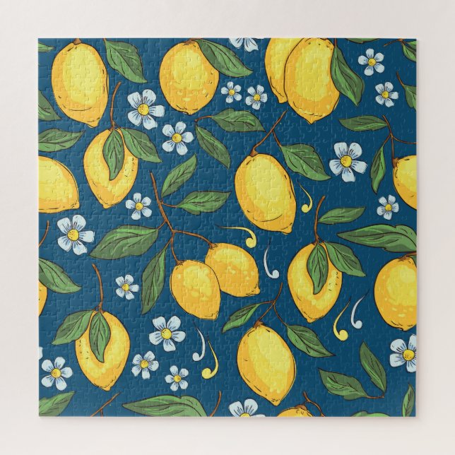 Yellow Lemons: Tropical Fruit Pattern. Jigsaw Puzzle (Vertical)