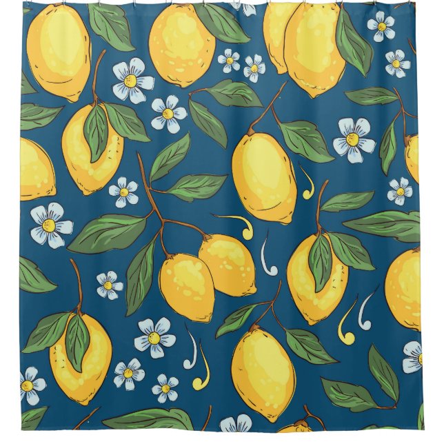 Yellow Lemons: Tropical Fruit Pattern. Shower Curtain (Front)