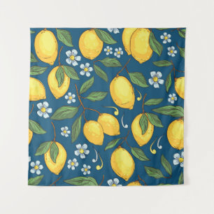 Yellow Lemons: Tropical Fruit Pattern. Tapestry