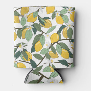 Yellow Lemons, Tropical Seamless Print. Can Cooler