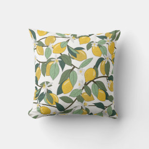 Yellow Lemons, Tropical Seamless Print. Cushion