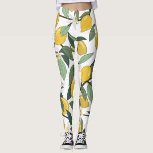 Yellow Lemons, Tropical Seamless Print. Leggings