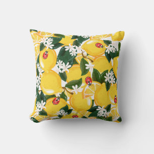 Yellow Lemons Tropical Vintage Design. Cushion