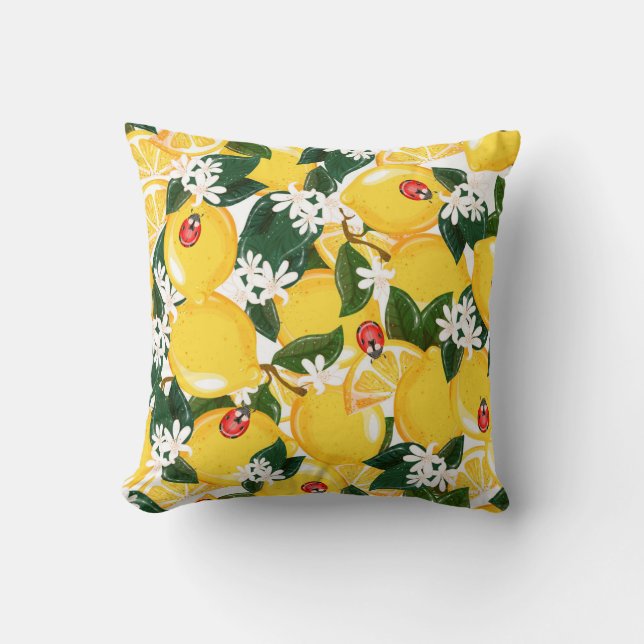 Yellow Lemons Tropical Vintage Design. Cushion (Front)