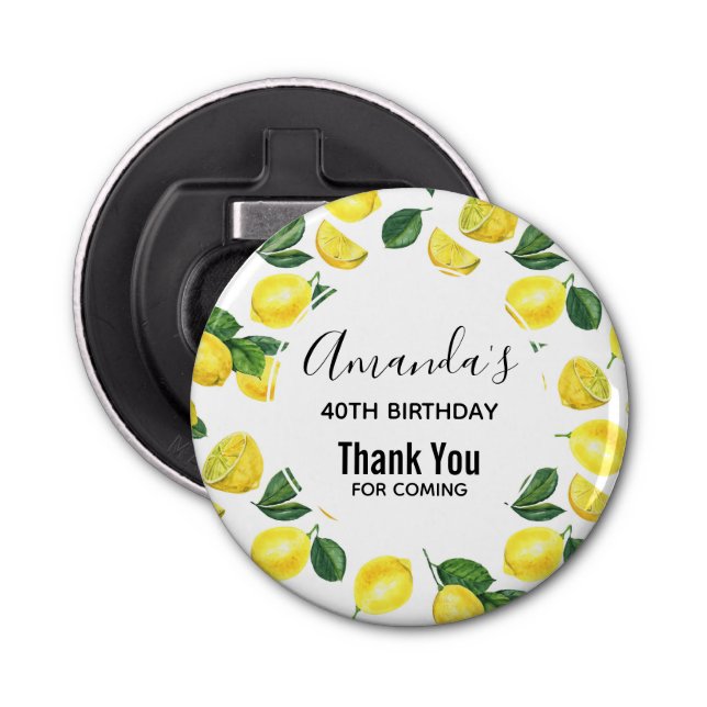 Yellow Lemons Watercolor Fruit Pattern Birthday Bottle Opener (Front)
