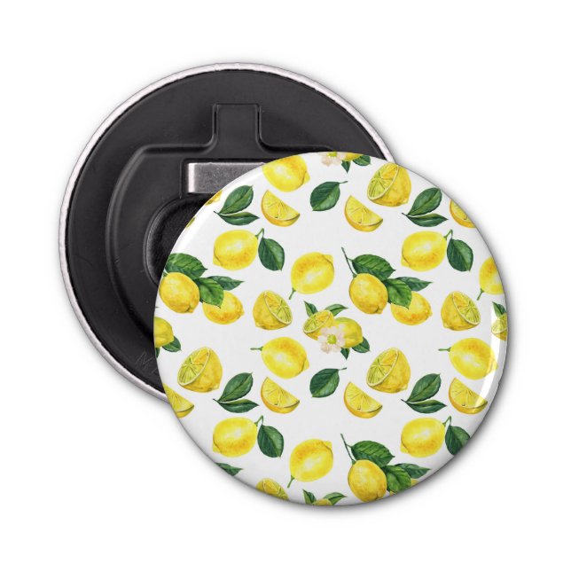 Yellow Lemons Watercolor Fruit Pattern Bottle Opener (Front)
