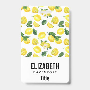Yellow Lemons Watercolor Fruit Pattern ID Badge