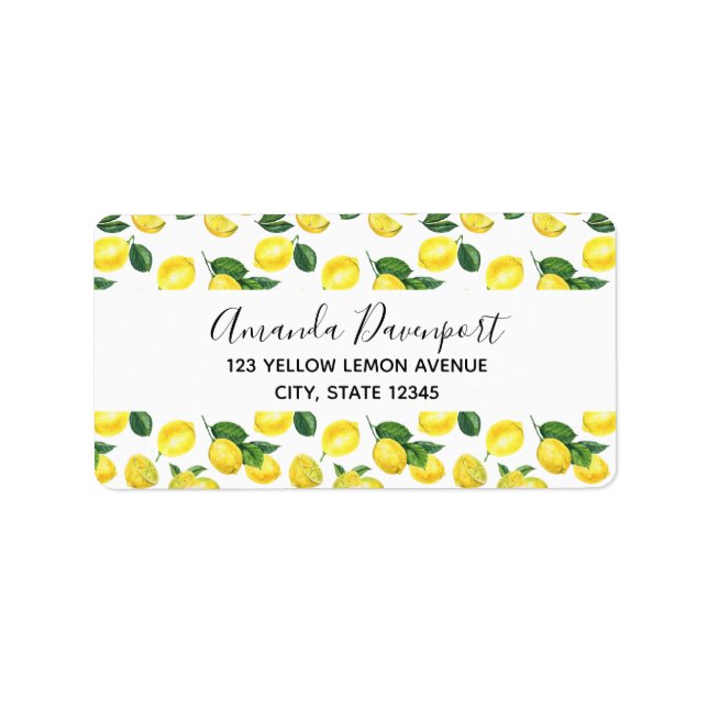 Yellow Lemons Watercolor Fruit Pattern Label (Front)