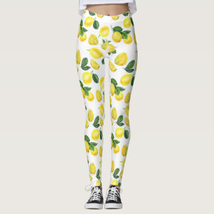 Yellow Lemons Watercolor Fruit Pattern Leggings
