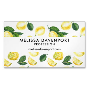 Yellow Lemons Watercolor Fruit Pattern Magnetic Business Card